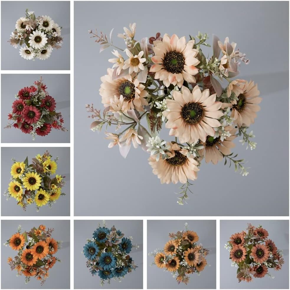 CAMBIRD 16 inch Sunflowers Artificial Flowers Bouquet with Stem Faux Fake Sunflowers Arrangement for Home Outdoor Indoor Wedding Kitchen Table Decoration