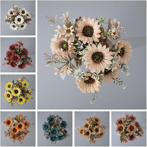 Miniatura 6 de Shapeazy Ramos de girasoles artificiales de seda de 16 pulgadas con tallos para decoración del hogar y bodas, fiestas (blanco)