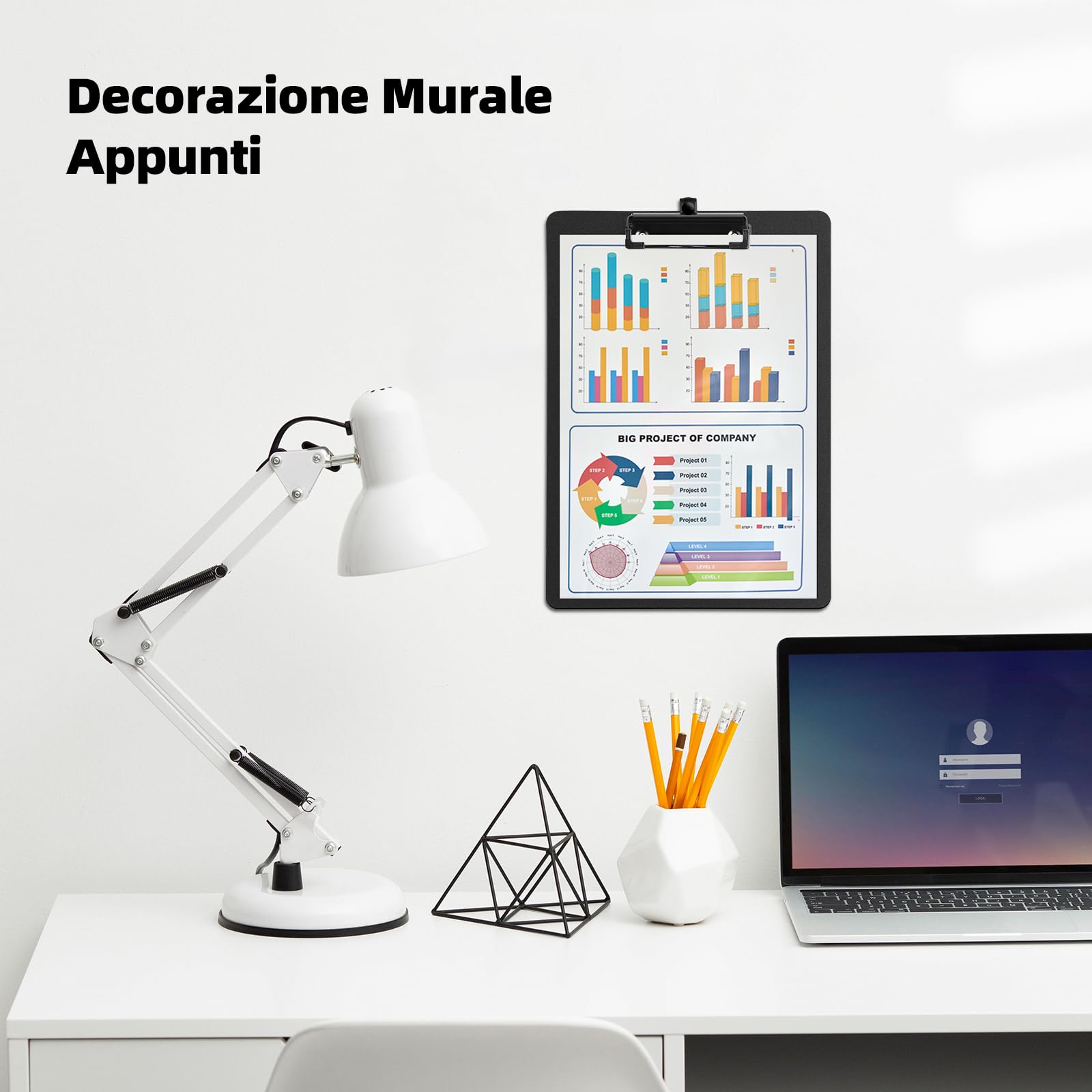 FRETONBA 6 Pezzi Portablocco A4, Cartellina Rigida con Pinza, Portablocchi in Plastica Con Ganci Retrattili, Porta Fogli A4 da Scrivania per Scuola, Ufficio e Biblioteca(Nero)