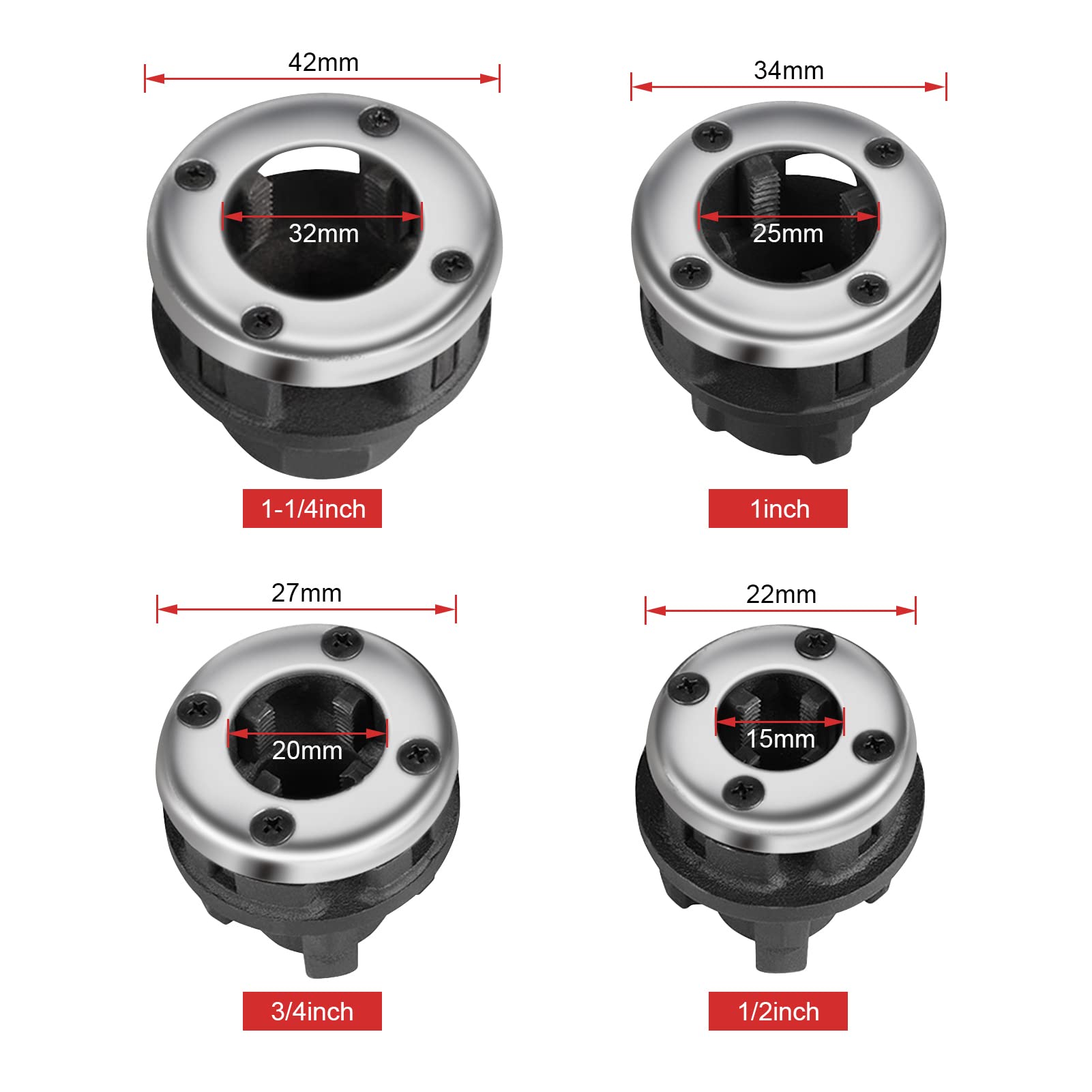 Terraja Manual, Juego de Machos de Roscar para Tubo, Kit de Roscas para Mangueras Hidráulicas Manuales de 1/2", 3/4", 1", 1-1/4", Juego de Cadenas de Maleta de Mano para Hidráulicos