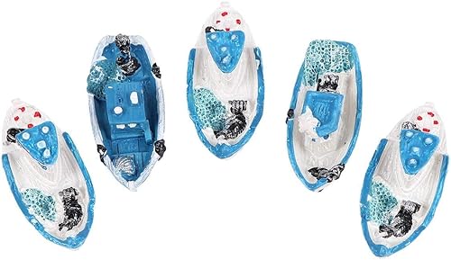 Taotenish Paquete de 5 adornos náuticos de resina, botes en miniatura, mediterráneo, jardín de hadas, decoración en miniatura para accesorios de