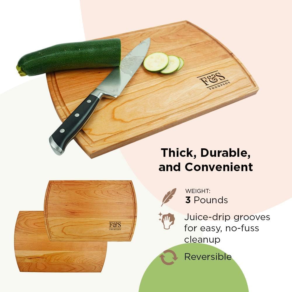 Initials + Surname-Personalized Wooden Cutting Board for Kitchen Juice Groove Natural Custom Engraved in USA, Housewarming New Home, Wedding Registry, Newlywed Couple (Cherry 10.5x16 Inch)