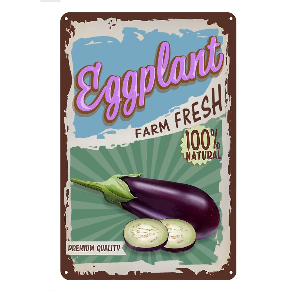 SMAZDFXX Vintage Vegetable Eggplant Metal Signs Kitchen Tin Signs Garden Wall Decor Farm Fresh Wall Signs 5.5"x8"