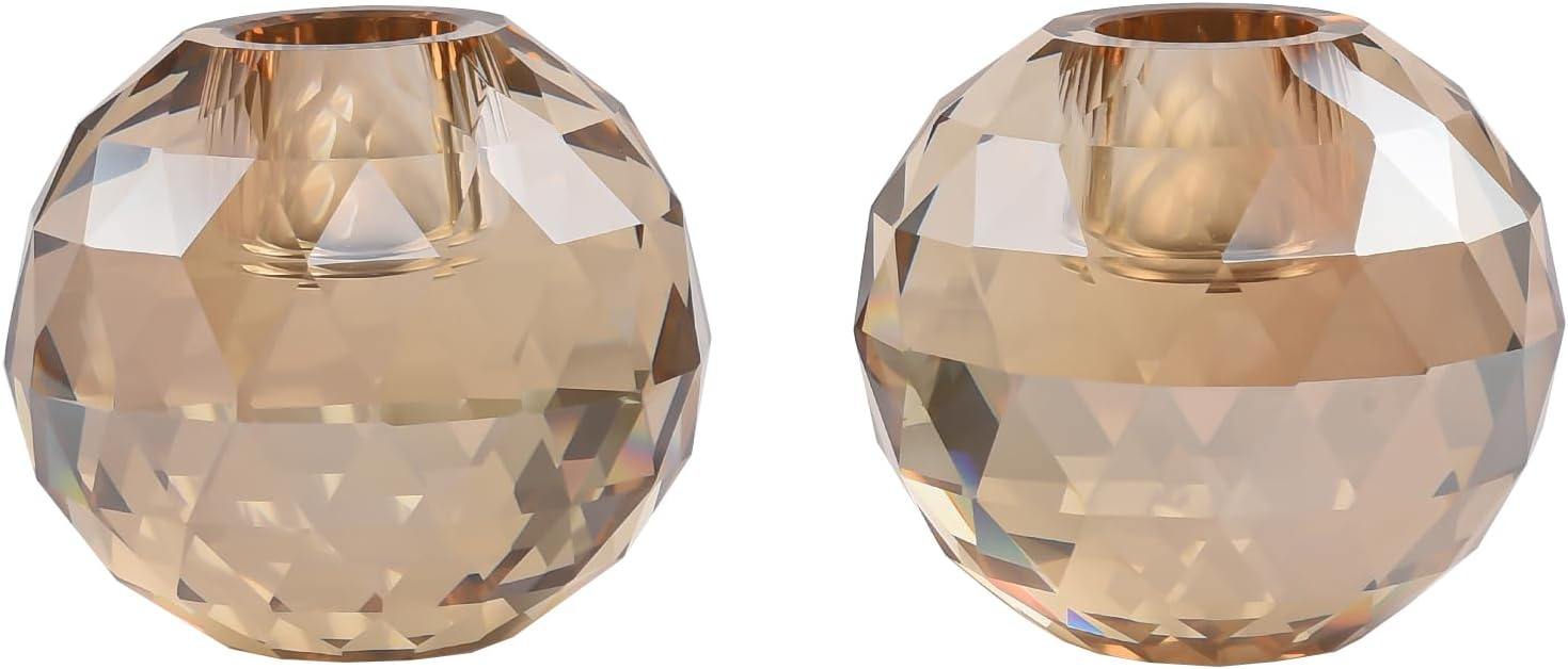 Candle Holders for Taper Holder Set of 2, Crystal Ball Decor for Dining Coffee Table Centerpiece, Wedding Decorations (Champagne)