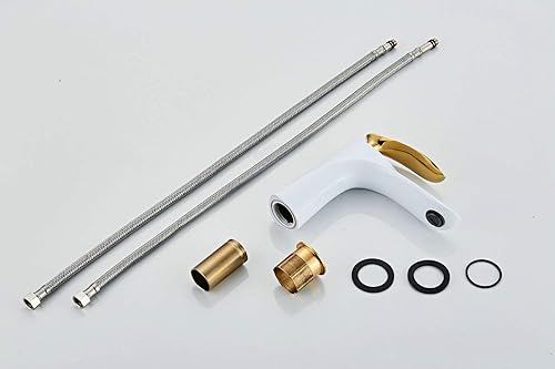 Miniatura 7 de Leekayer Grifo de lavabo de baño de una sola manija oro cromo blanco pintura cuerpo un agujero cubierta montaje lavabo doble acabado