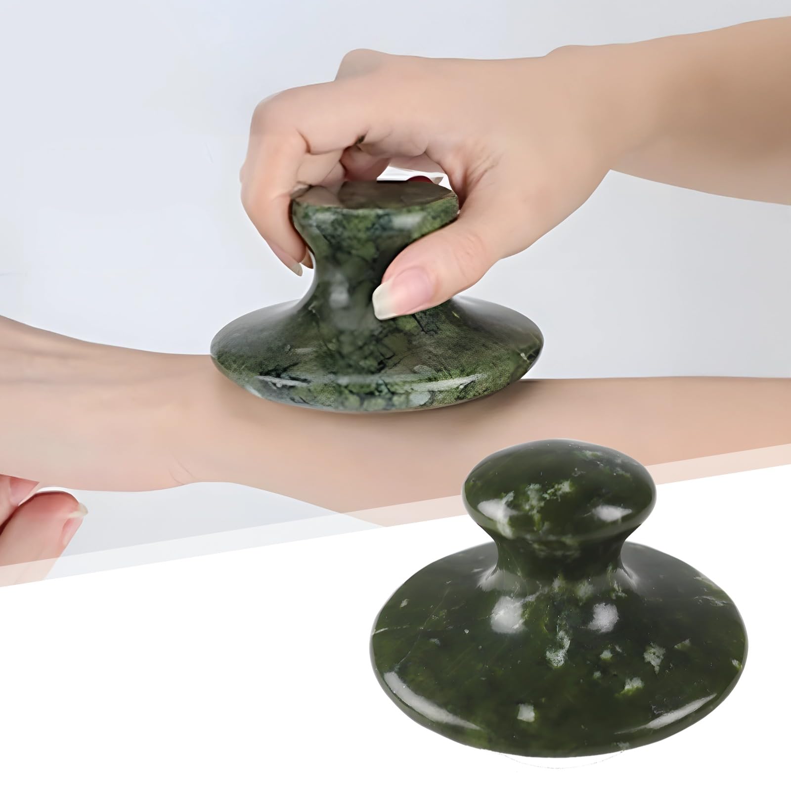 Pierre de massage jade chaude, outil beauté en jade, rouleau de massage jade pour la détente, design vert, soin du visage et du corps, finition polie, prise en main agréable pour routines quotidiennes