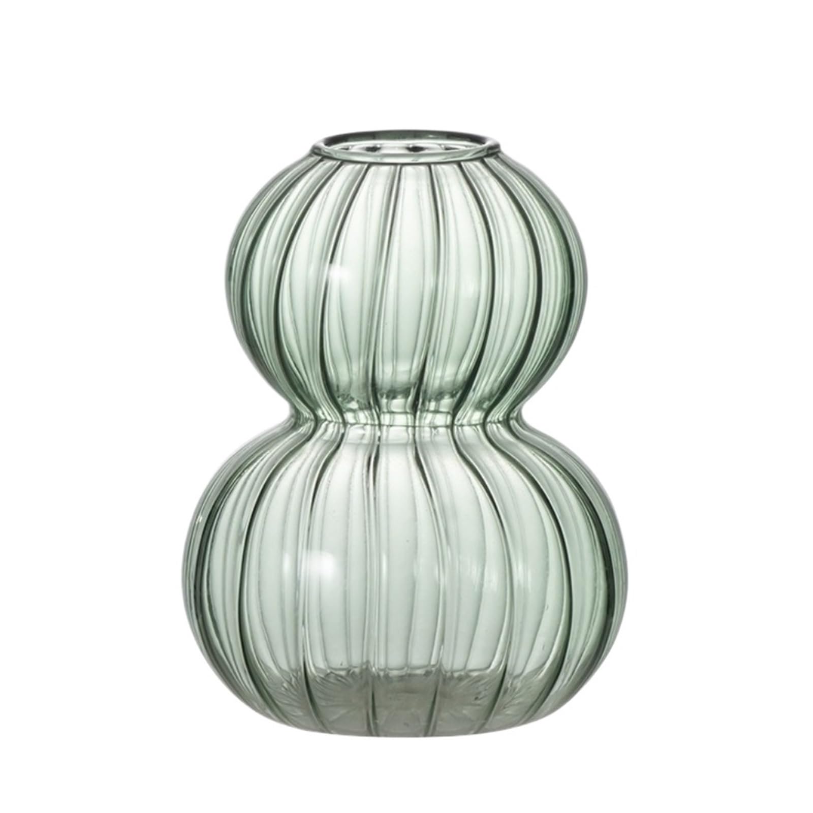Geometric Vases Vertical Striped Glass Gourd Shaped Transparent Vase Desktop Home Office Decoration Housewarming(Green)