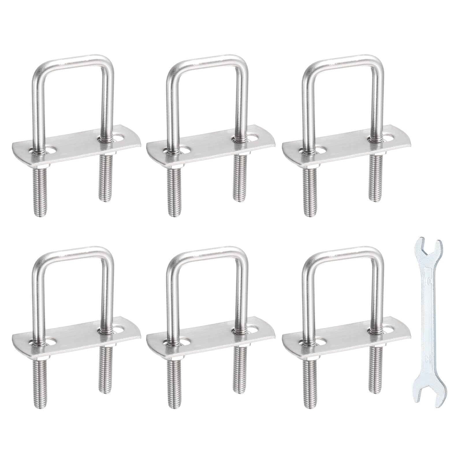 sourcing map 6 Sets M6 Square U-Bolts, 0.83"(21mm) Inner Width 2"(50mm) Length 304 Stainless Steel U Clamp Bolts with Nuts, Plates and Wrench for Trailer Ski Boat Fishing Boat
