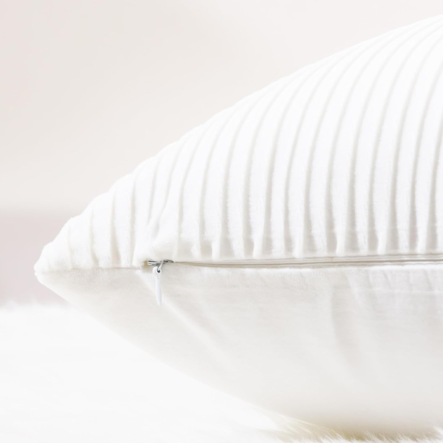 YCOLL White Pillow Covers 20x20 Set of 2 Velvet Striped Pattern - Soft Throw Pillows for Home Decor, Luxury Decorative Pillow Covers for Couch, Bed,Living Room