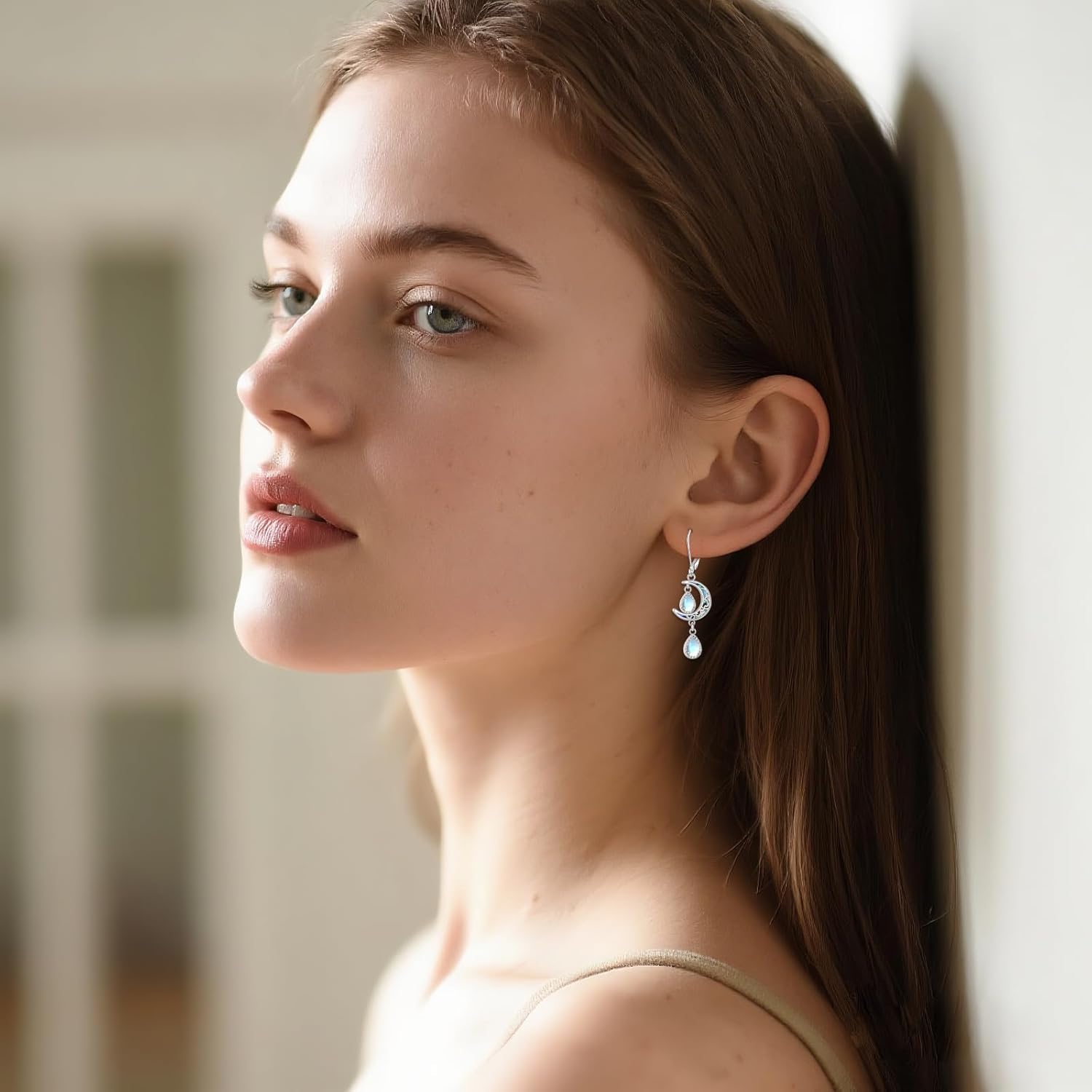 MONGAS Moon Earrings for Women Sterling Silver Celtic Knot Earrings Created Moonstone Moon Irish Celtic Jewelry Gifts for Women - Image 3