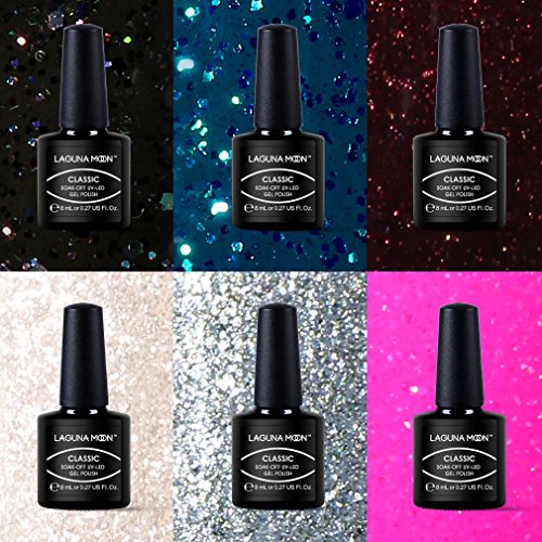 Lagunamoon UV LED ablösbarer Nagellack Gellack Set nail Gel Polish für Nageldesign-Nacht 6 Farbe Geschenk Set 8ml – Bild 3