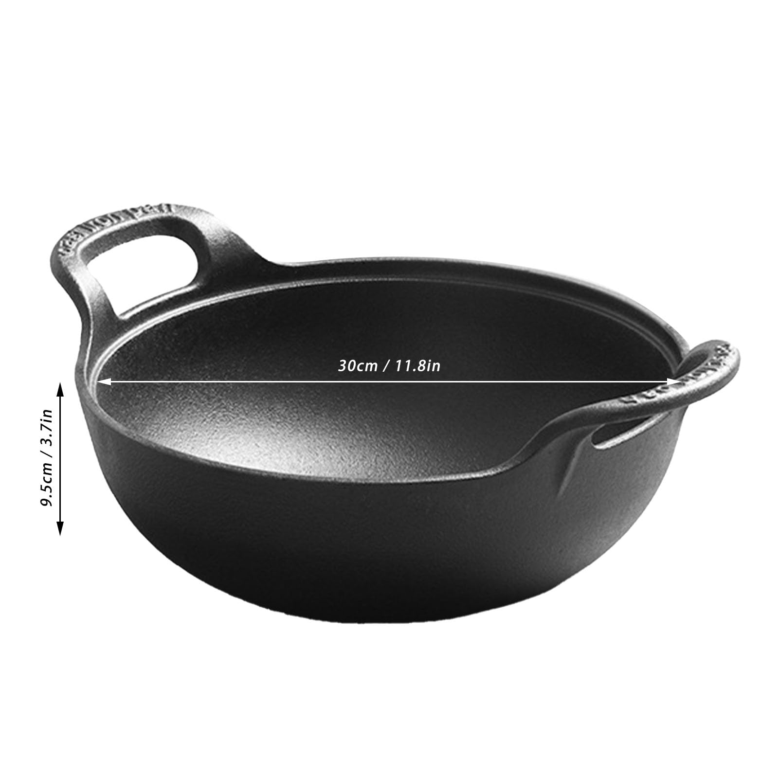 SIXRUN Żeliwny Wok, Wstępnie Przyprawiony Garnek do Gotowania z drewnianą pokrywką, Idealny do Grillowania na Płycie Kuchennej i Gotowania Przy Ognisku (30 cm / 11,8 cala)