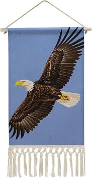 NTVOWPZO Bald Eagle Flying Vertical Wall Tapestry with Tassels Boho Short Tapestry Wall Hanging Aesthetic Custom Tapestries for Bedroom Living Room Dorm Apartment Decor 19.6x10 Inch