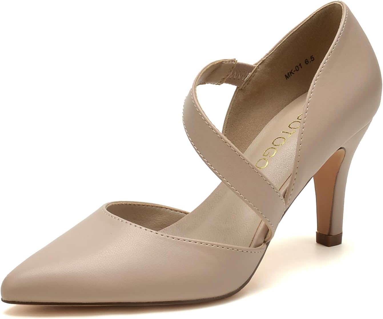 GOTOGO Women's Closed Toe Nude Heel Pointed Toe Pumps 3 inch Dress Shoes for Women (Nude pu. 11)