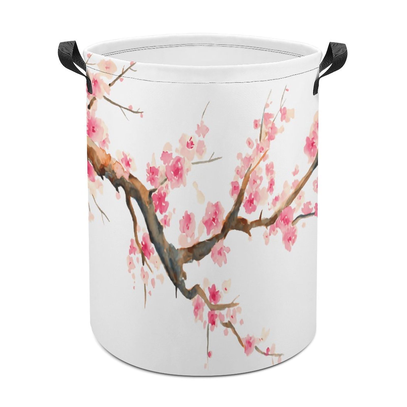 Aqua Pink Cherry Blossom Floral Laundry Basket, Dirty Clothes Basket, Bathroom, Home Decor 44x44cm