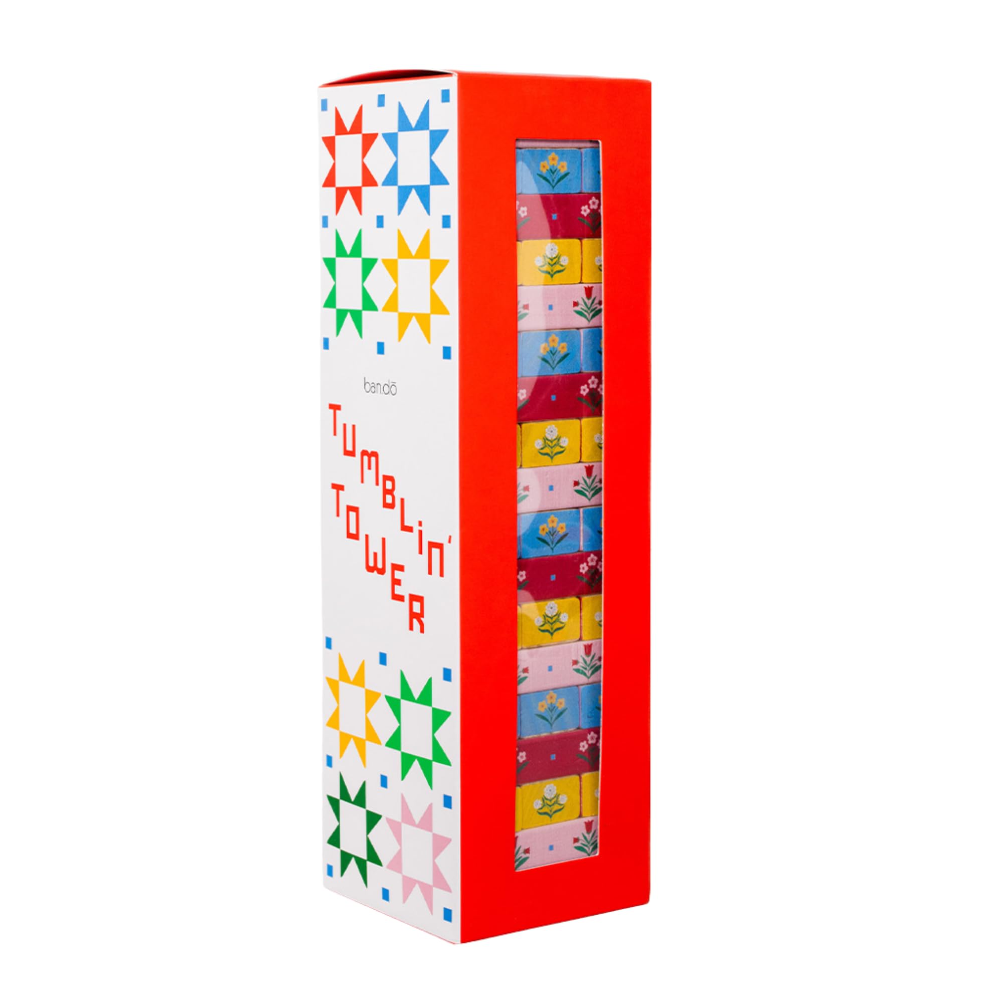 ban.do Tumbling Blocks Game, Quilt Design | Gioco colorato della pila delle mattonelle del blocco di legno 54 per adulti e scatola di immagazzinaggio