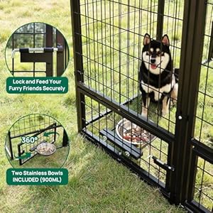 Dog kennel outdoor 4 5 x4 5 x4 9 ft with roof and rotating bowl holders large metal dog enclosure heavy duty dog house built with robust 4mm diameter wire   cucciolini doodles