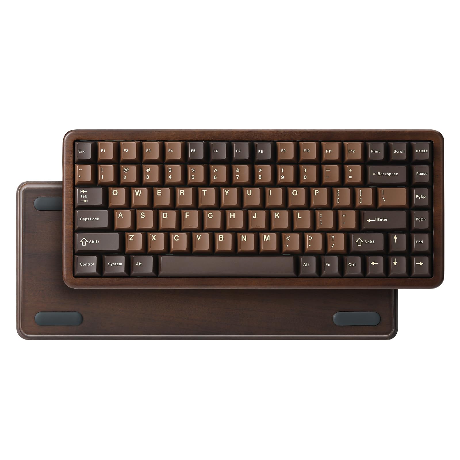 YUNZII WOOD84 Bezprzewodowa Klawiatura Mechaniczna, 75% Layout Drewniana Klawiatura Gamingowa, BT/2.4G/USB-C, Klawiatura Custom z PBT Double Shot Keycap (Brown, Candy Linear Switch)