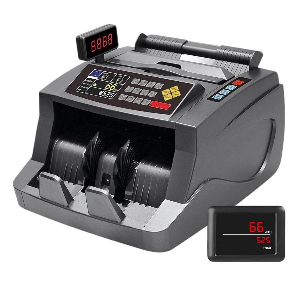 Contador y detector de Billetes falsos de Denominación Mixta Maquinas para Contar Billetes Mixtos con 8 Veces Preciso EUR, USD, GBP Cuenta 1000 Billetes por minuto. Detección UV, MG, MT, IR.