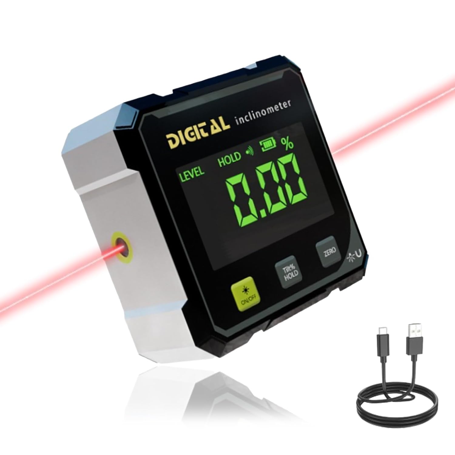 4-Side Magnetic Digital Angle Gauge, Magnetic Digital Angle Finder with LCD Display, Cube Inclinometer with Backlight, Table Saw Miter Protractor, Woodworking Tools for Construction/DIY (Black)