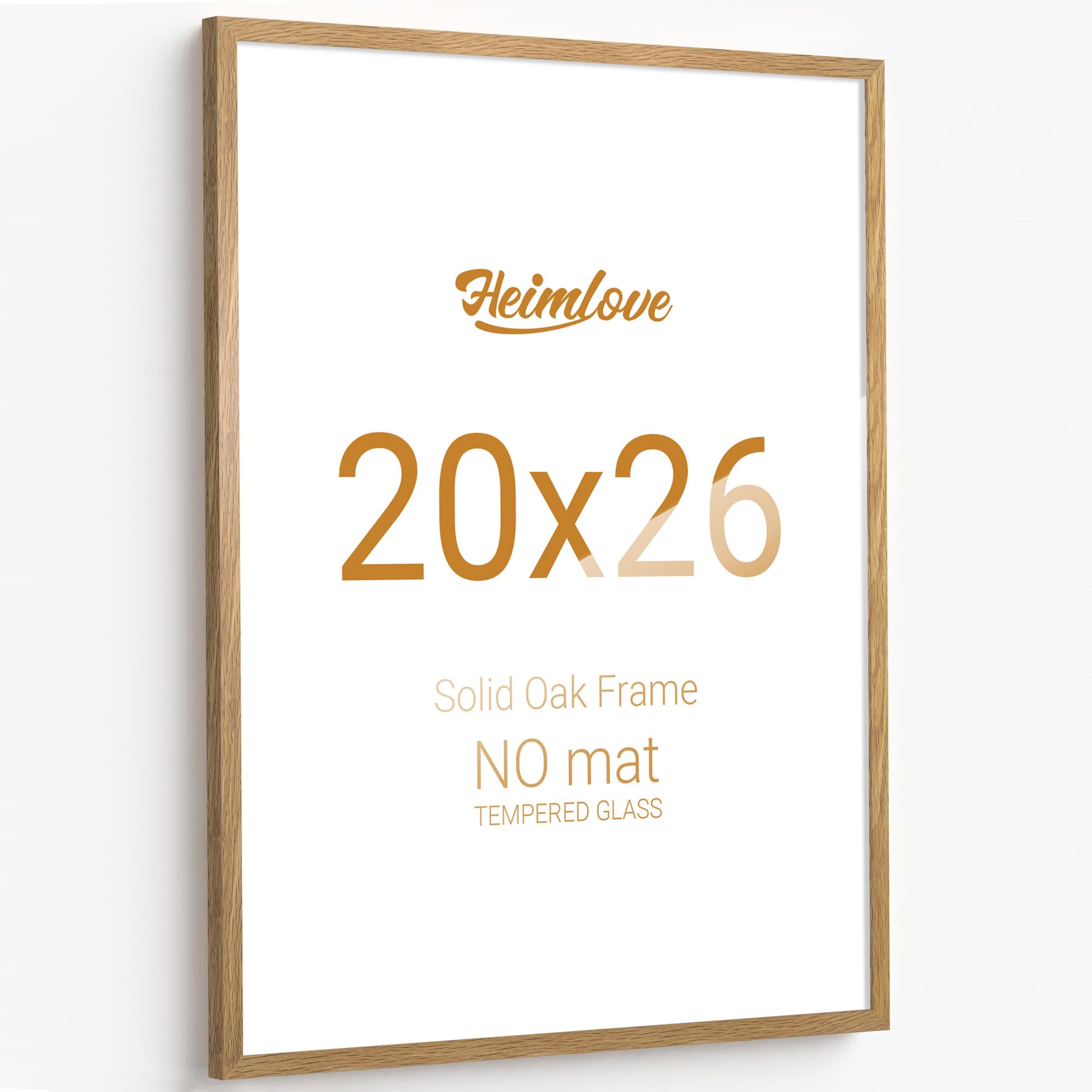 Heimlove 20x26 inches Picture Frames Solid Oak Wood,20 x 26 Photos Frame with Tempered Glass,Wall Gallery Poster Frame with No Mat,Horizontal and Vertical for Wall Mounting,Home Office Decoration,Natural Oak Color