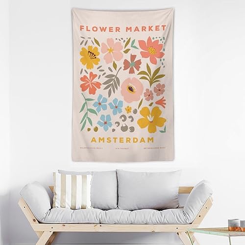 Miniatura 3 de Chordity Tapiz para colgar en la pared, diseño botánico danés de flores, para decoración del hogar, sala de estar, dormitorio universitario, póster