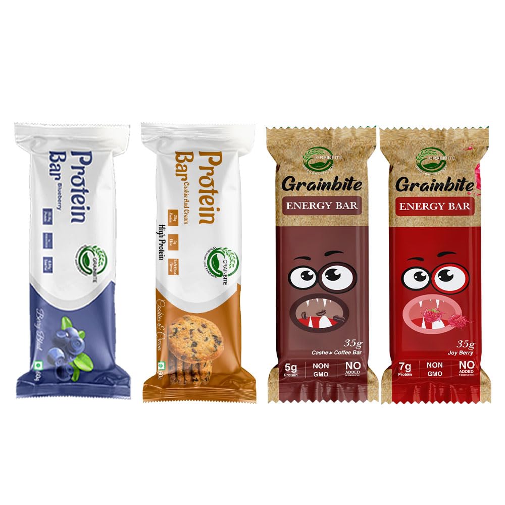 GRAINBITE Protein Bar Blueberry Blast (Pack of 3) and Protein Bar Cookie and Cream (Pack of 3) and Energy Bar Joy Berry (Pack of 3) and Energy Bar Cashew Coffee (Pack of 2) (535gm, Combo of 11)-image-6