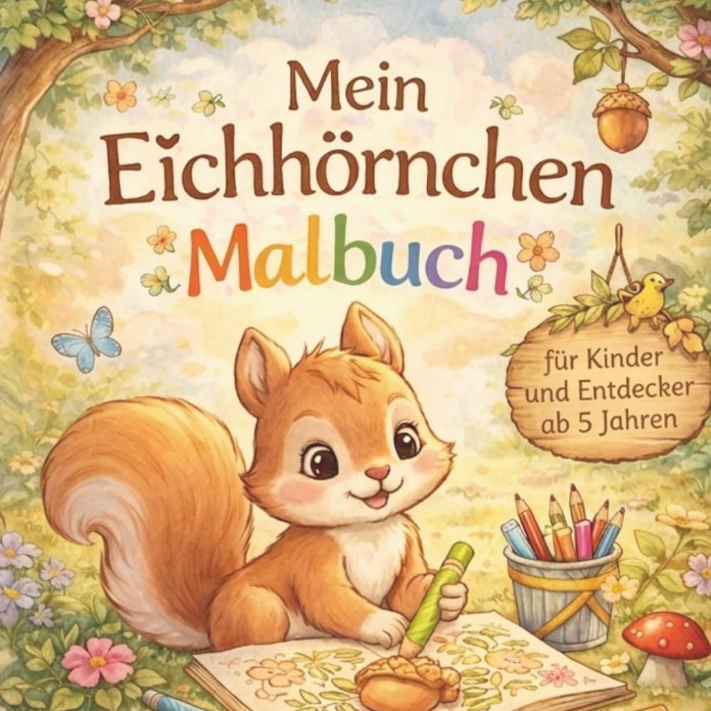 Mein Eichhörnchen Malbuch: Eichhörnchen Malbuch für Kinder ab 5 Jahren kreativer Malspaß mit niedlichen Waldtieren im Kindergarten und der Vorschule zur Förderung der Feinmotorik
