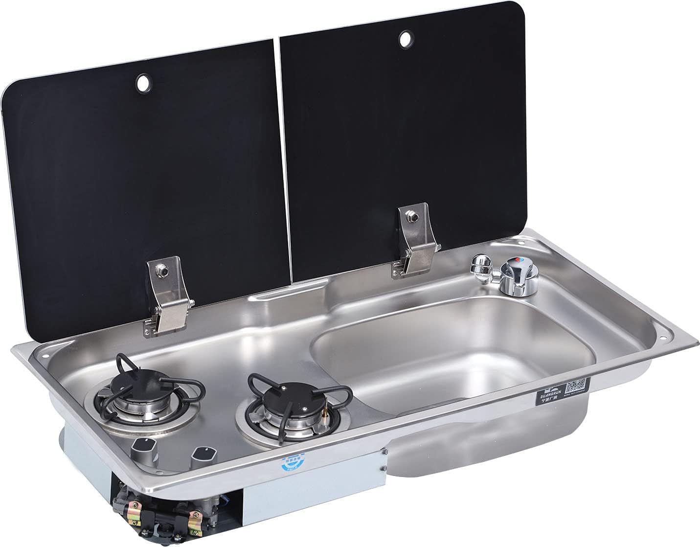 Boat Caravan RV 2 Burner Gas Stove Hob Glass Lid 2 * 1.8KW 775 * 365 * 150/120mm GR-904R, faucet excluded