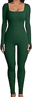 OQQ Women's Long Sleeve Ribbed Yoga Jumpsuit - Sexy Workout Bodysuit One Piece Tummy Control Activewear