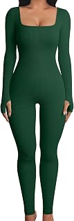 OQQ Women's Long Sleeve Ribbed Yoga Jumpsuit - Sexy Workout Bodysuit One Piece Tummy Control Activewear
