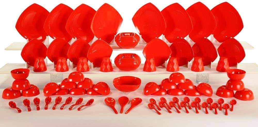 Homray Plastic Dinner Set, 80-Pieces, Red