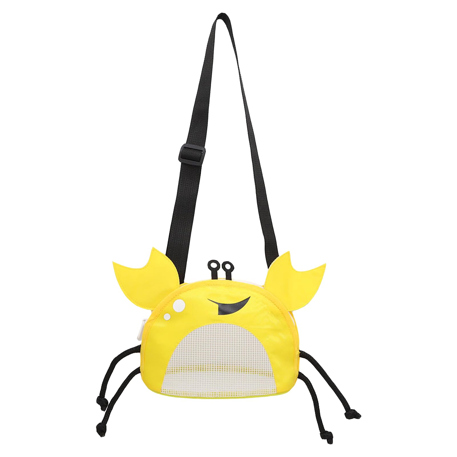 Mesh Beach Toy Bag, Crab-Shaped Shell Collecting Bag with Adjustable Shoulder Strap, Cute Sand Toy Storage for Kids,Yellow
