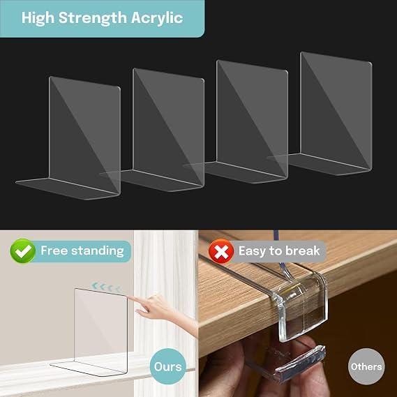 OKPOW Acrylic Shelf Dividers for Closet Organization: 4 Pack Durable Clear Shelves Separators for Clothing Adjustable 12 Tall x 10 Deep
