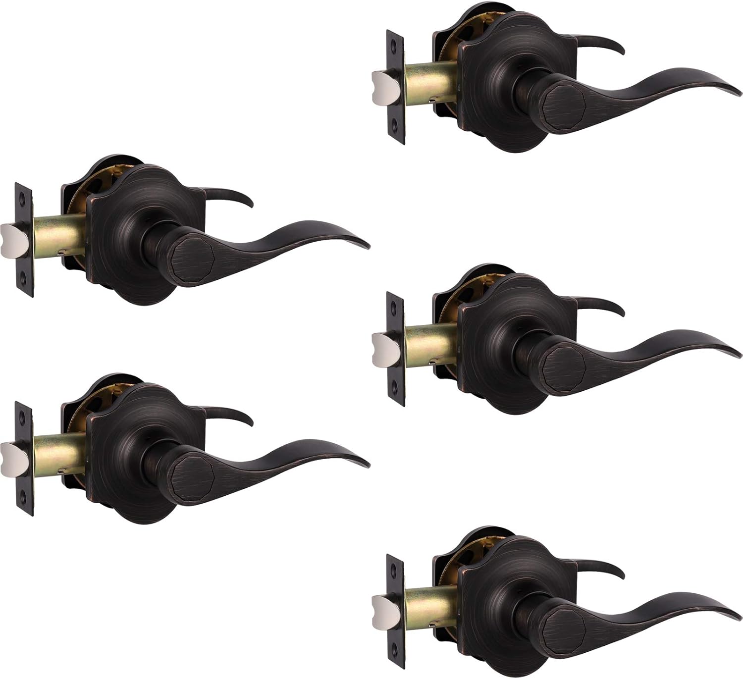 Prоmо Dіѕсоunt Uр Tо 70% оƒƒ knobelite 5 Pack Camelot Trim Hall and Closet Lever Passage Door Lever, Keyless Door Lock for Right/Left Handed Reversible Interior Door Handle with Wave Style in Oil Rubbed Bronze