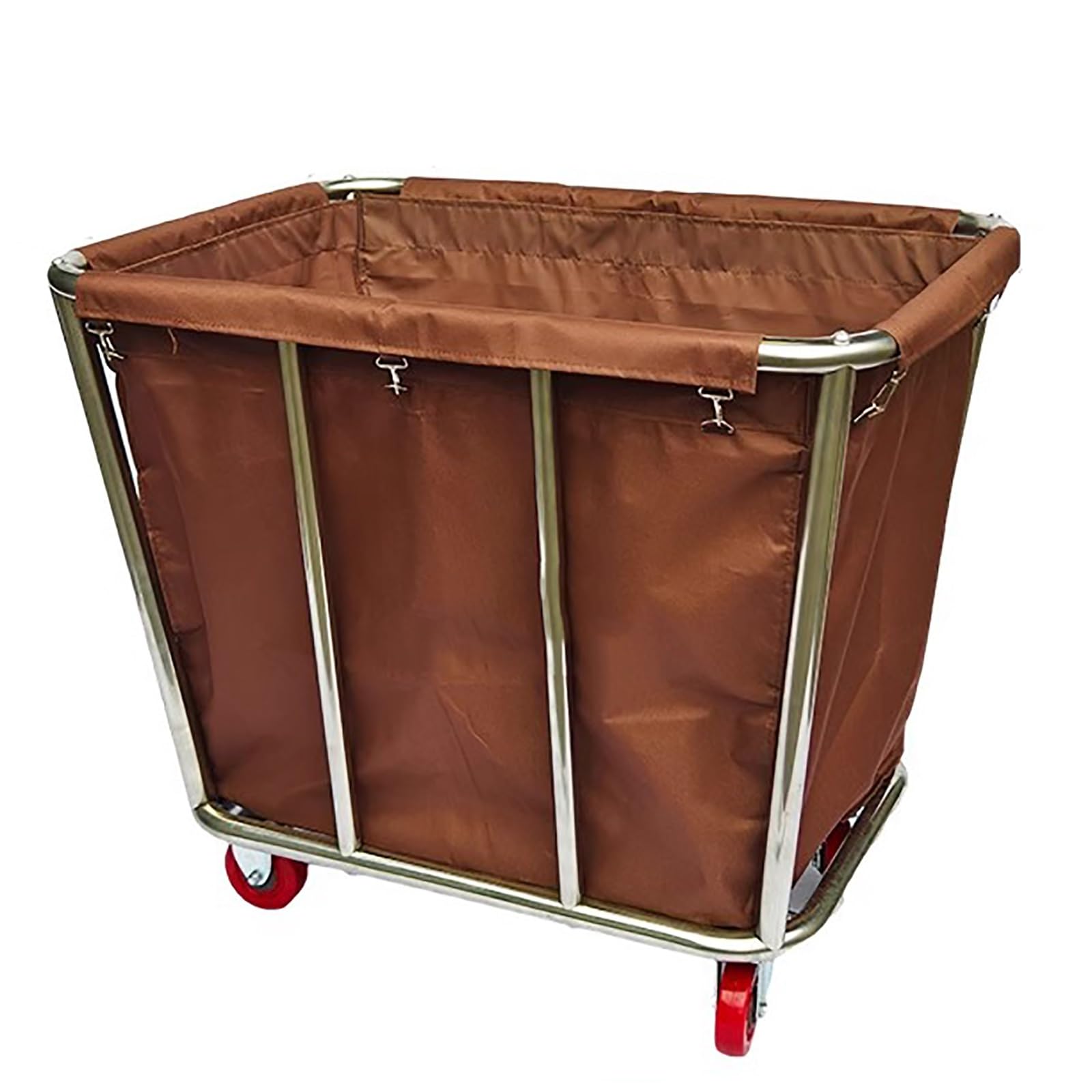Commercial Laundry Cart with Wheels, Heavy Duty Rolling Laundry Basket, Laundry Trolley with Oxford Bag and Reinforced Steel Frame(Brown)