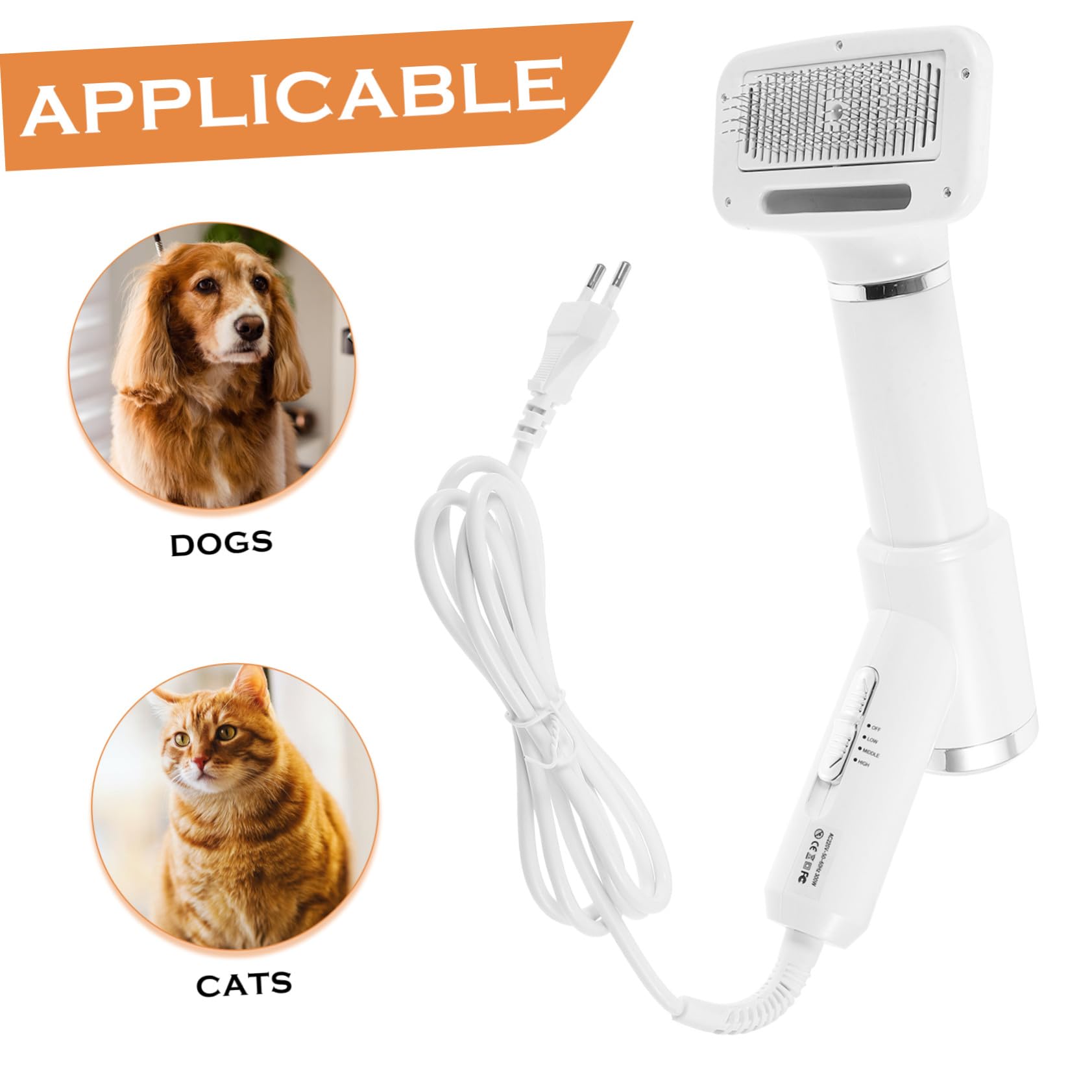 Kisangel Brosse Sèche-cheveux pour Animaux Portable en Plastique Blanc, Outil Sûr de Toilettage pour Chiens et Chats, Séchage Rapide et Confortable à Domicile