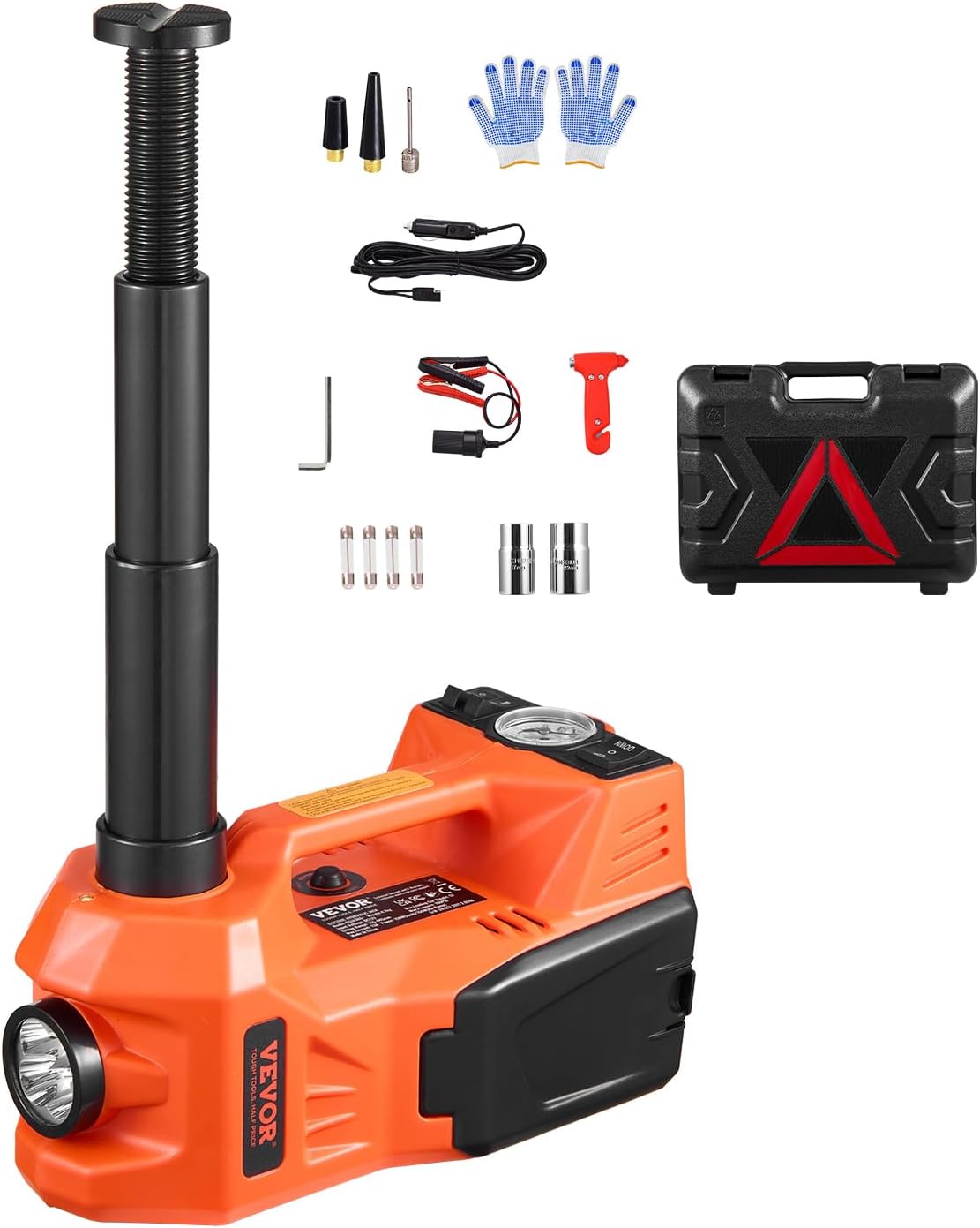 VEVOR Electric Car Jack, 5 Tons /11000 lbs, Electric Scissor Jack with Built-In Inflator, 12V Adjustable Tire Change Replacement with Secure Hammer & LED Light, Portable Jack kit for Sedan, SUV, Truck