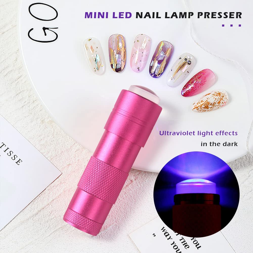 Mini UV Nail Lamp Presser, Silicone Nail Press Light, Handheld LED Nail Curing Lamp Nail Dryer with Silicone Head for Quick Nail Touch-Ups,Nail Press Flashlight Tool for Women Girl Manicure Decor