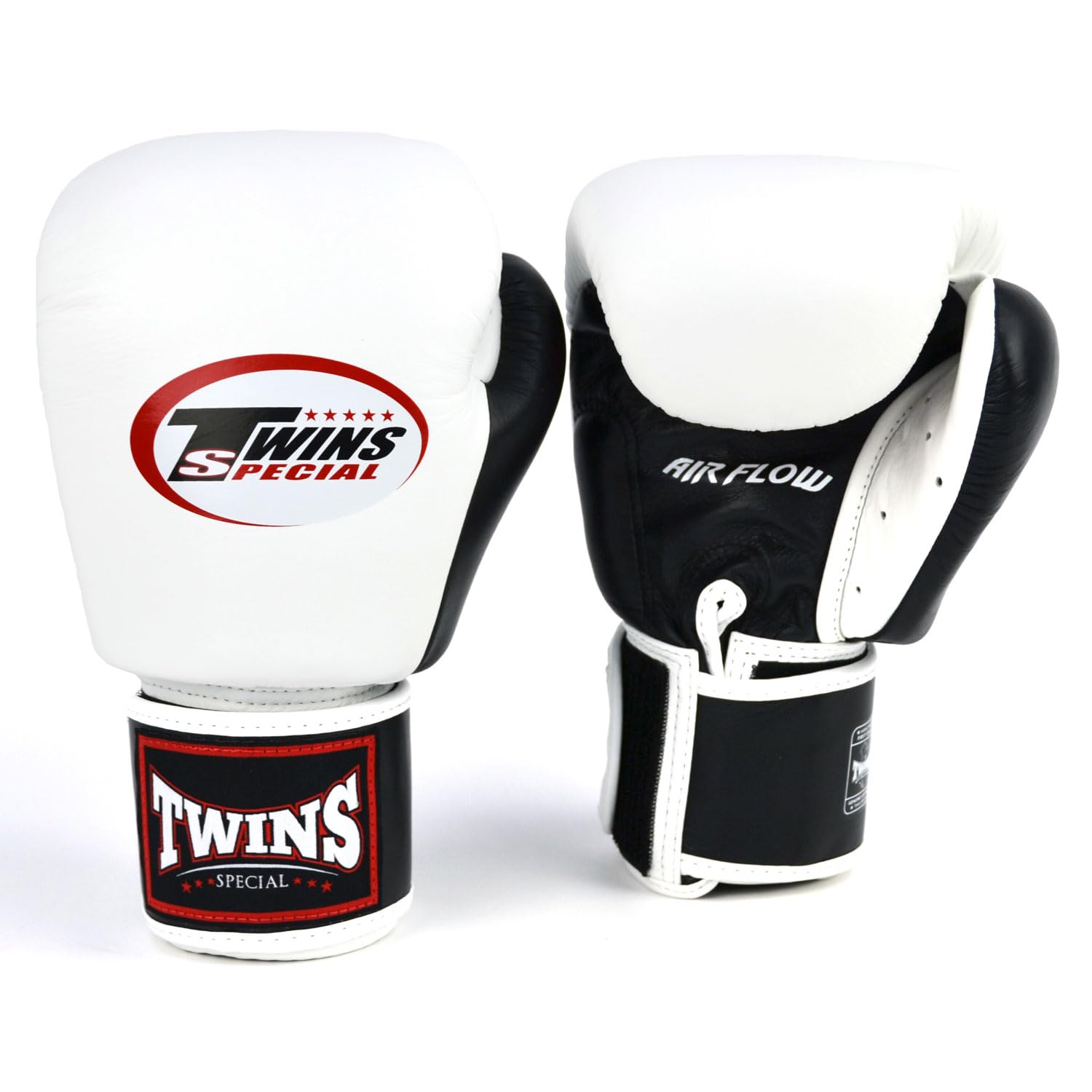 Twins Special BGVLA2 Air Flow Leather Boxing Gloves, Hook & Loop Closure, For Muay Thai, Boxing, Kickboxing & MMA Training & Sparring (White/Black/Red, 14oz) — image 1