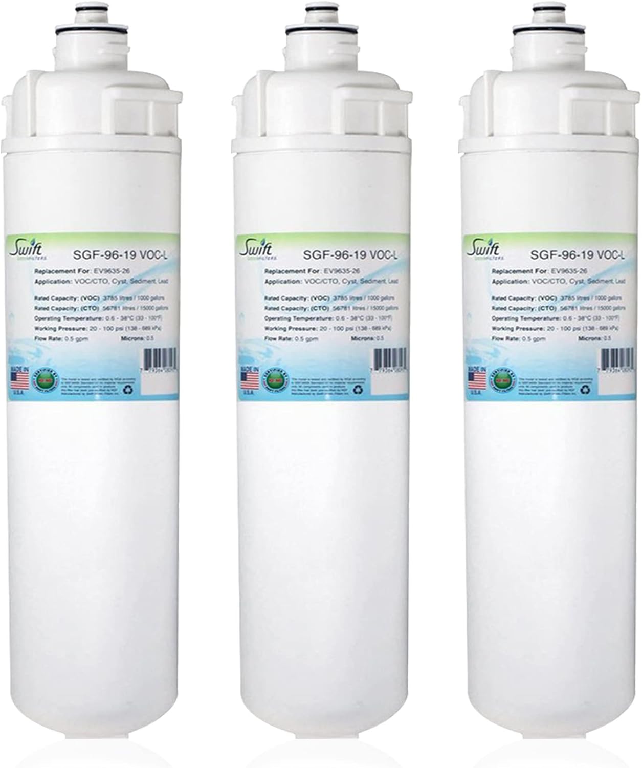 Swift Green Filters SGF-96-19 VOC-L Replacement water filter for Everpure EV9635-26, EP25, EP15 (3 Pack)