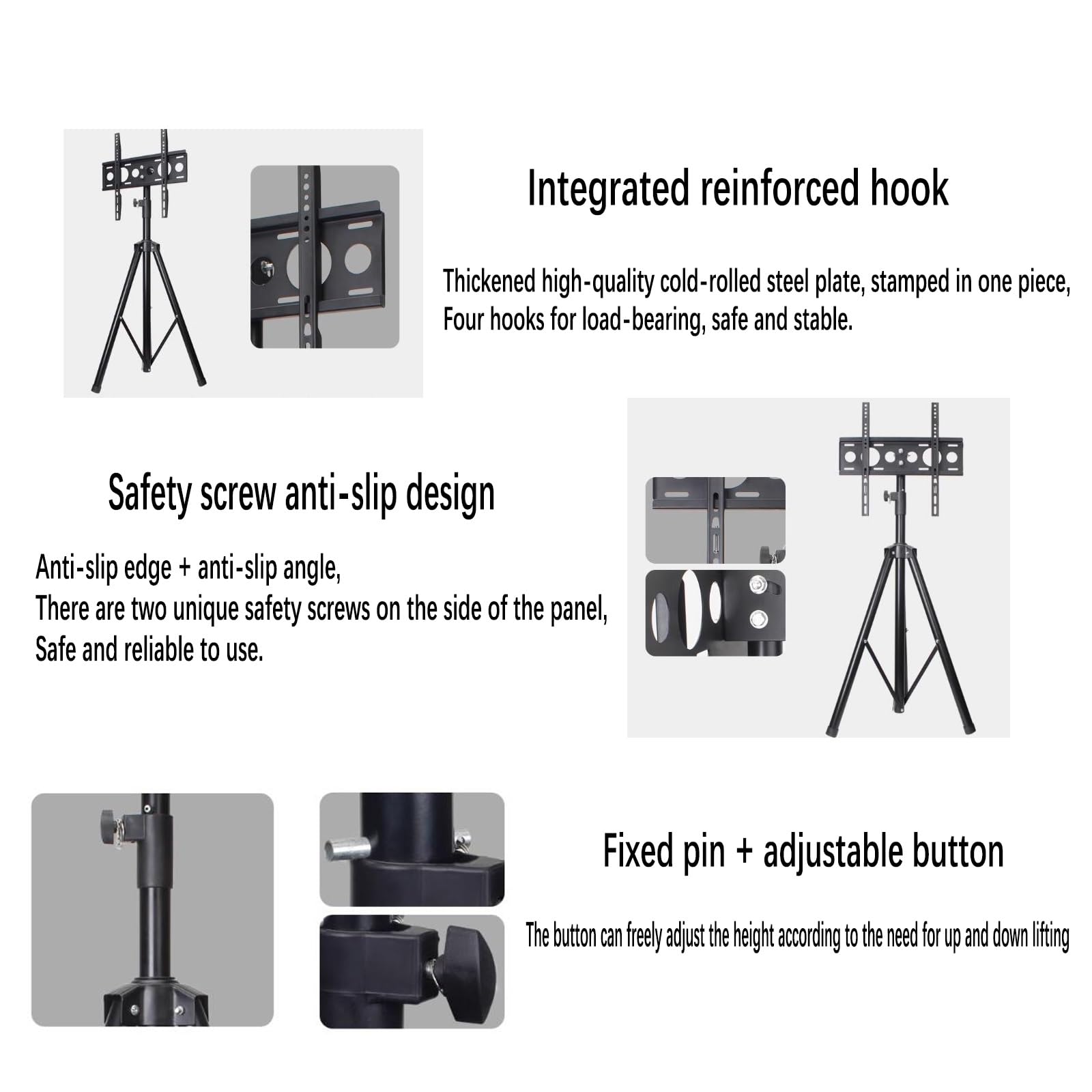 Supporto TV Portatile - Supporto da Pavimento per TV LCD, Supporto TV da Pavimento a treppiede per TV da 32-55 Pollici, Supporto da Pavimento Regolabile in Altezza,