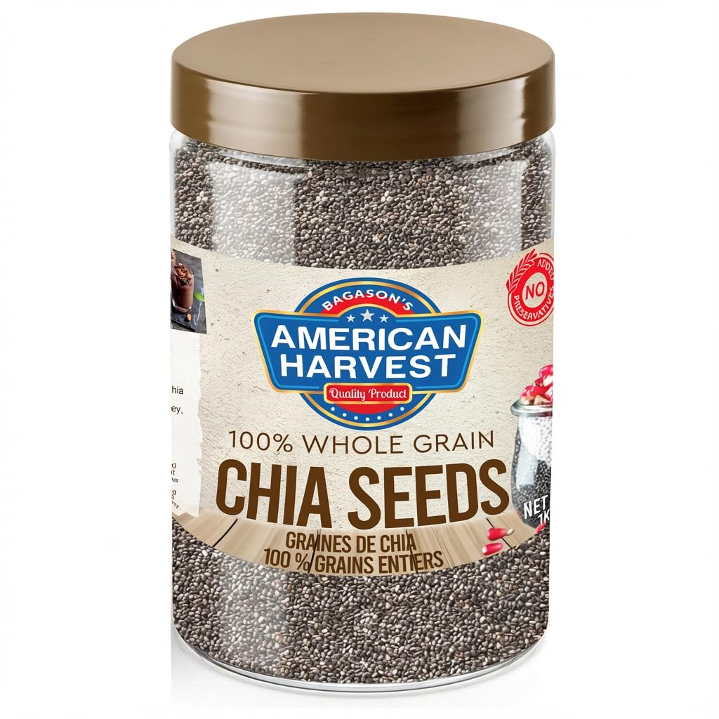 Chia Seeds 1kg Jar | Raw Whole Chia Seeds | Gluten Free Superfood | High in Omega-3, Fiber & Plant Protein | Ideal for Pudding, Smoothies & Baking