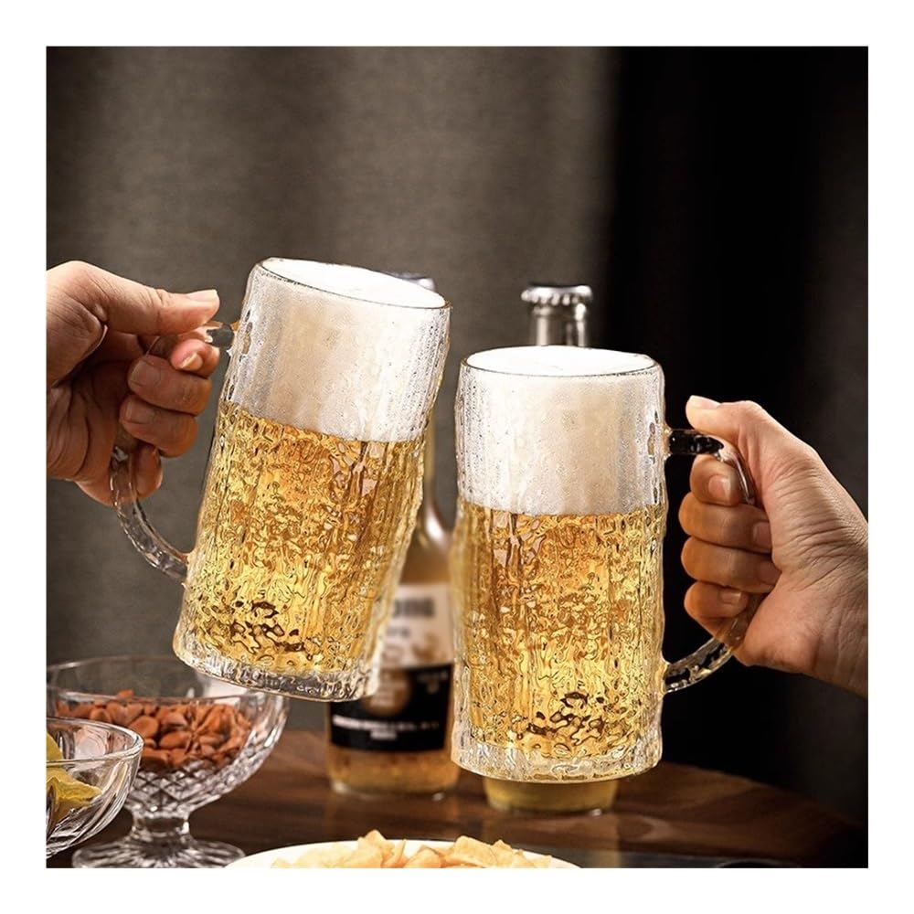 birene Glasbecher Bierkrug-Set mit 2 Gläsern, 16 oz, mit Rindenmuster, geprägt und dick