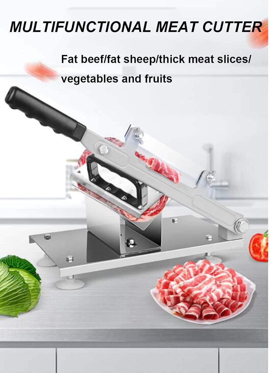 for Home or Commercial use,Frozen Manual Meat Beef Mutton Roll Meat Cheese Food Slicer Vegetable Sheet Slicing Machine, Deli Slicer for Household and Commer