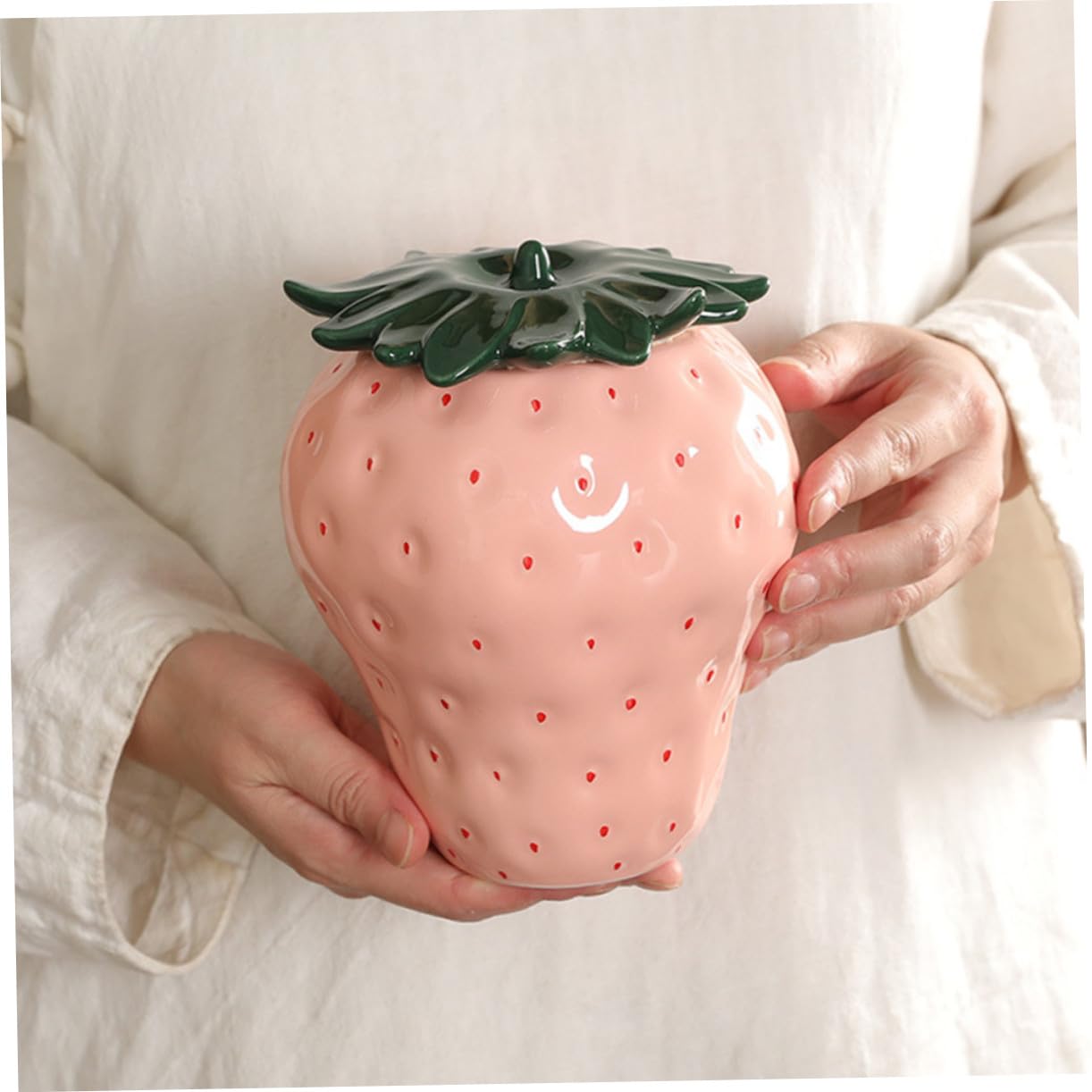 VALICLUD Tarro Decorativo de Fresa de Cerámica Rosa 800ml para Té | Recipiente para Hojas Sueltas y Dulces, Acabado de Sobremesa, Obsequio de Inauguración