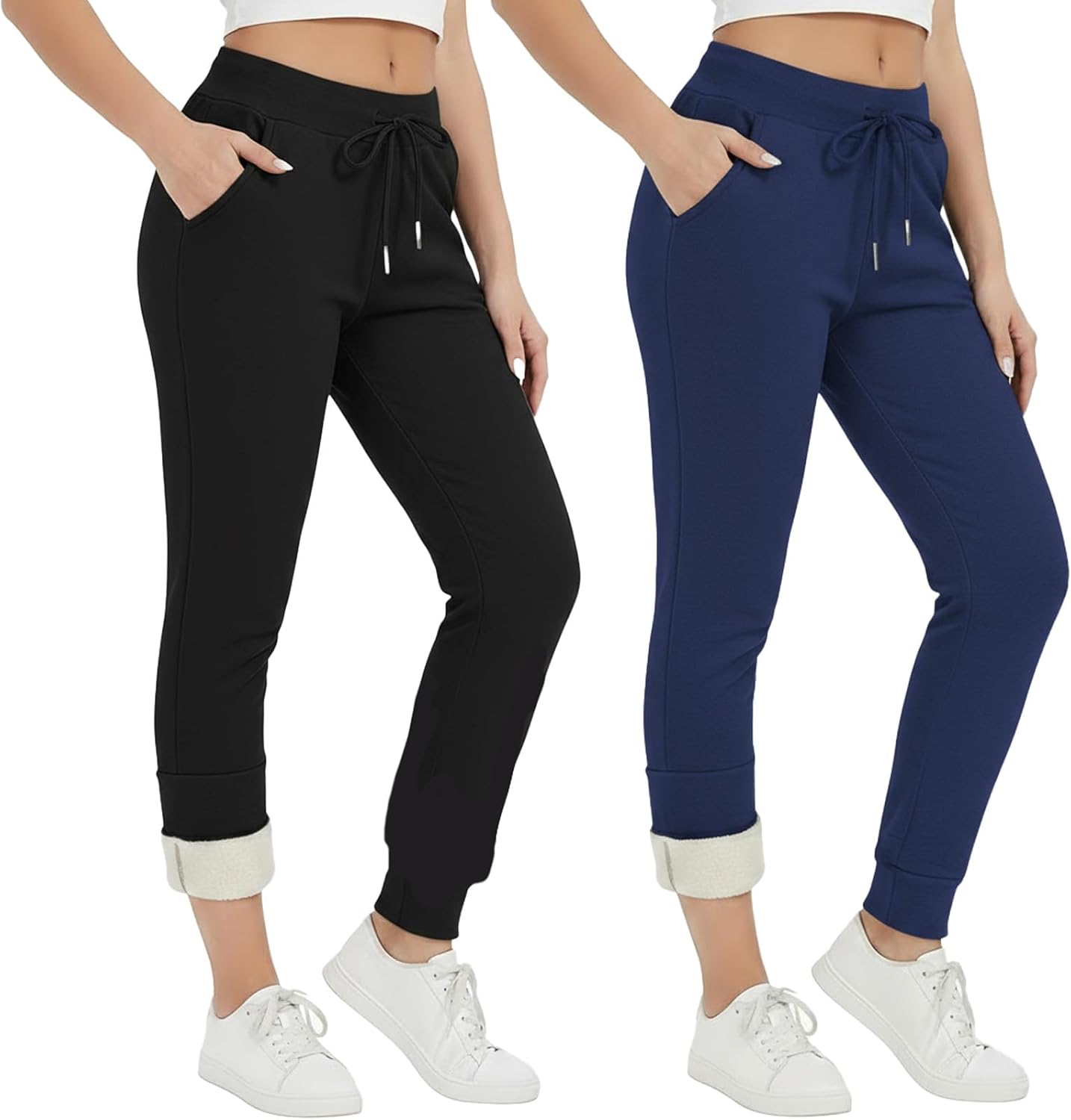 Coume 2 Pcs Women Sherpa Lined Sweatpants Winter Warm Womens Fleece Joggers with Pockets Thermal Athletic Running Pants