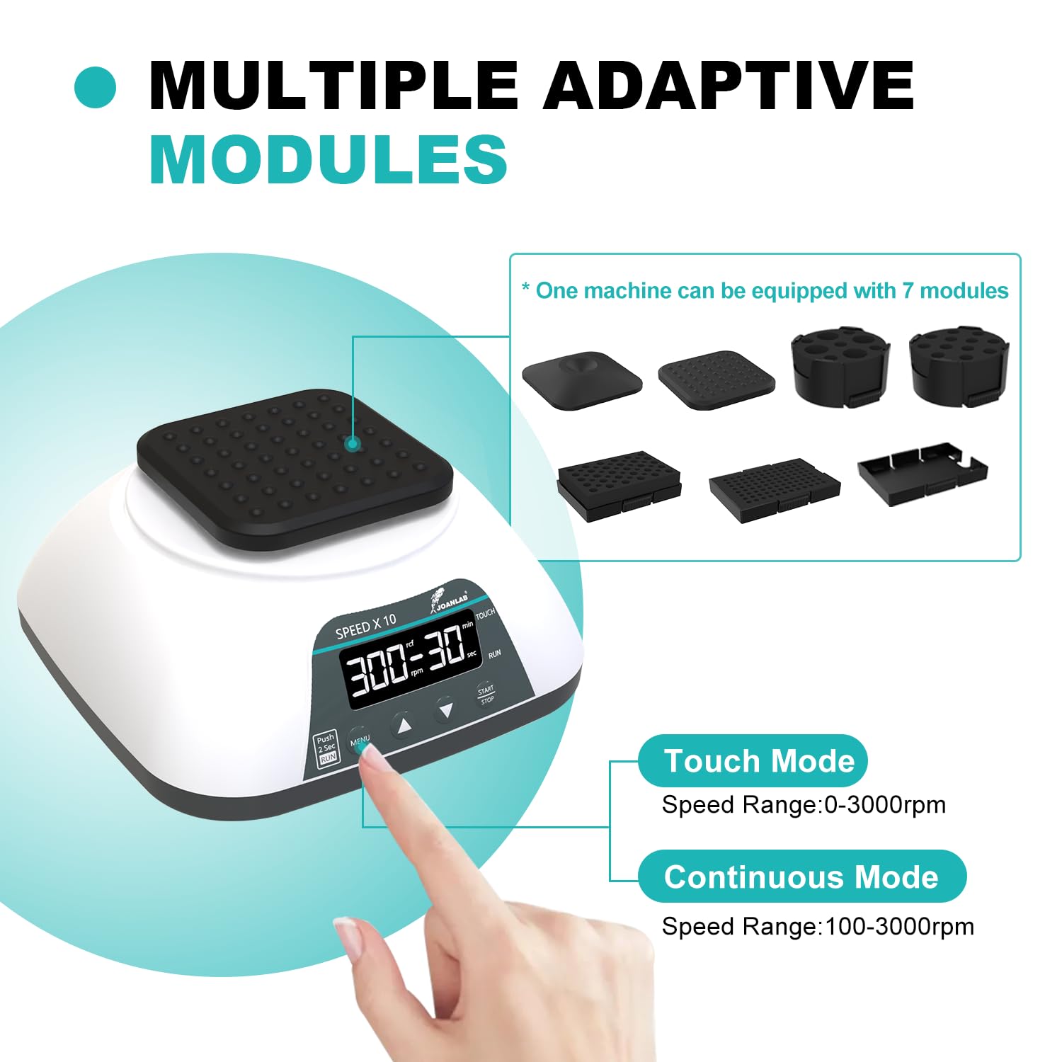 JOANLAB Digital Lab Multifunction Vortexer Laboratory Vortex Shaker with 7 Modules for 0.2ml/0.5ml/1.5ml/2ml/ 5ml/15ml/50ml Tube,96-Well Plate,Flask Continuous & Touch Modes 0 to 3000 RPM w/Timing