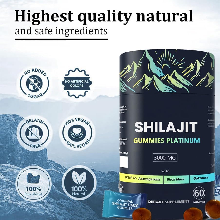 Miniatura 3 de Gomitas de platino Shilajit 100% Shilajit de platino-Shilajit, puro de platino del Himalaya de 3000 mg para hombres, minerales traza para hombres y