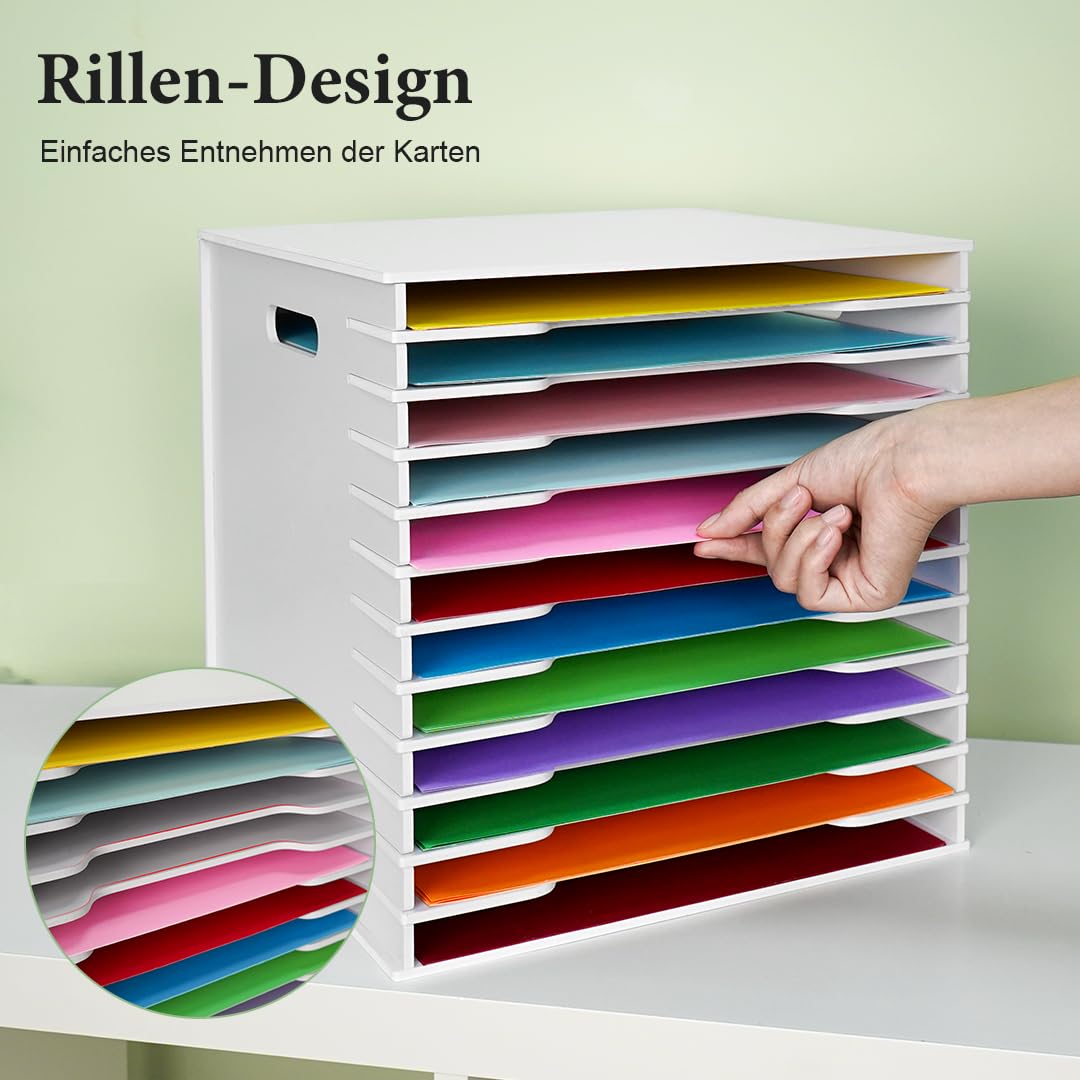 Krafetto Scrapbook Papier Organizer 12 Ebenen, Papierablage A4/30,5 x 30,5 cm, Papierregal für Scrapbookpapier, Bastelpapier, Tonkarton & Vinylfolie, Schreibtisch Organizer für Büro/Klassenzimmer